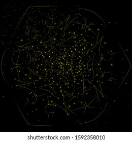 Winter background, gold glitter on a black background. Idea for holiday card, invitation.