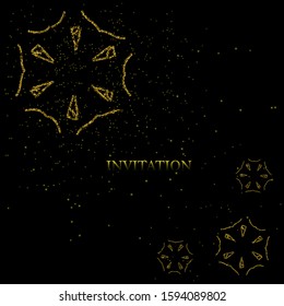 Winter background, gold glitter on a black background. Idea for holiday card, invitation.