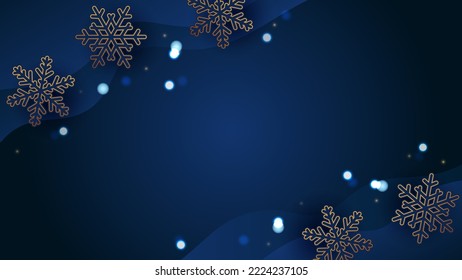 Winter background. Gold and navy snowflakes