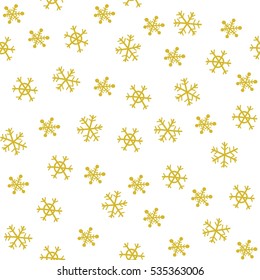 Winter background with gold snowflakes, wrapping paper texture, silhouette. Christmas seamless pattern. Holiday icon.