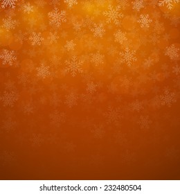 Winter background. Gold winter vector background with bokeh circles and snowflakes.