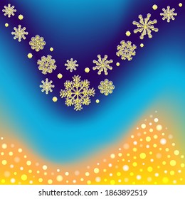 Winter background with gradient mesh, snowflakes and blurred dots. Vector snowfall greeting card. Beautiful Illustration.