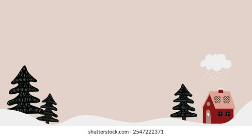 Fondo de invierno con Elementos de Navidades lindas dibujadas a mano. Anuncio Horizontal con lugar para texto. Feliz Navidad y Nuevo Año. Ilustración vectorial.