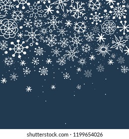 Winter background with hand drawn sketch snowflakes. Vector illustration.