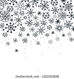 Winter background with hand drawn sketch snowflakes. Vector illustration.