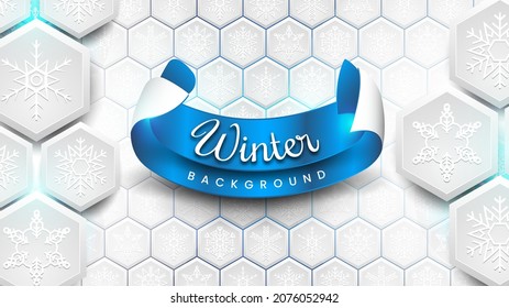 Winter Background with Hexagonal Snowflakes