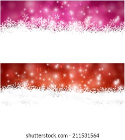 Winter background. Horizontal banners. Defocused lights. Christmas. Vector.  