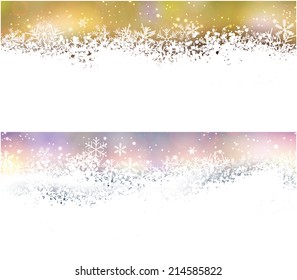 Winter background. Horizontal banners. Defocused lights. Christmas. Vector.   