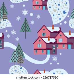 winter background with houses