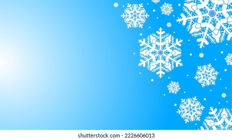 Winter background illustration with beautiful and unique snowflakes on blue background. Winter background with text space area