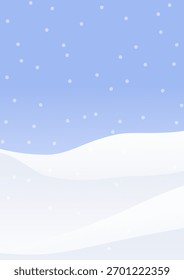 Ilustración de fondo de invierno con nieve caída, paisaje nevado simple con cielo azul claro brillante y espacio de copia