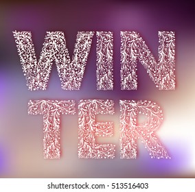 Winter background , inscription drawn winter pattern manually.
