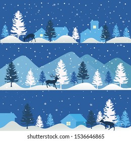 Winterhintergrund, Landschaft. Neujahr und Weihnachtsgrußkarte.