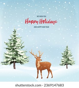 Winter background, landscape. New year and Christmas greeting card. Happy holidays