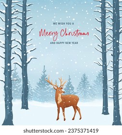 Fondo invernal, paisaje. Año nuevo y tarjeta de felicitación de Navidad. Con texto