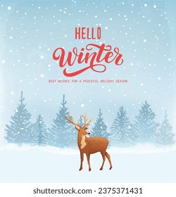 Winter background, landscape. New year and Christmas greeting card. With text
