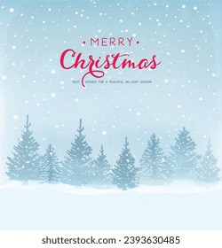 Winter background, landscape. New year and Christmas greeting card. With text