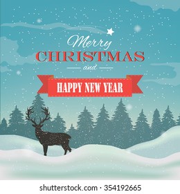 Winter background, landscape. New year and Christmas greeting card. Vector illustration