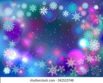 Winter background with lights and snowflakes
