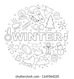 Winter background from line icon. Linear vector pattern. Vector illustration