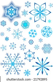 Winter background with lots of different snowflakes. There are no similar snowflakes!
