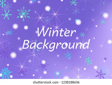 Winter Background with Lovely Snowflakes and Shiny Lights. Festive Background for Christmas Decoration, Brochure, Cover. Vertical A4 Vector Background.