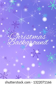 Winter Background with Lovely Snowflakes and Shiny Lights. Festive Background for Christmas Decoration, Textile, Cover. Vertical A4 Vector Background.