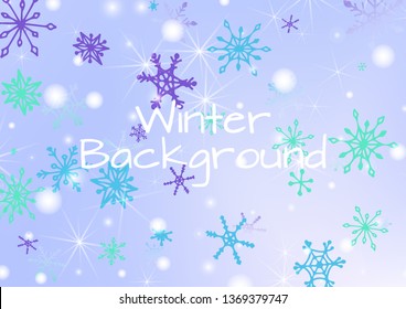 Winter Background with Lovely Snowflakes and Shiny Lights. Festive Background for Christmas Decoration, Print, Poster. Vertical A4 Vector Background.