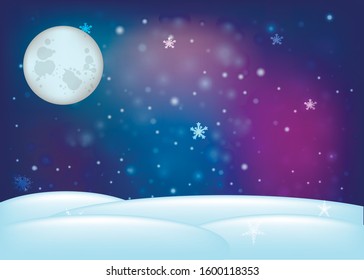 winter background. moon in the sky. Starry sky. Vector graphics