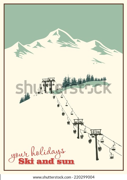 Winter\
background. Mountain landscape with ski\
lift