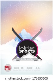 Winter background. Mountains and Ski in the Snow - Vector Illustration