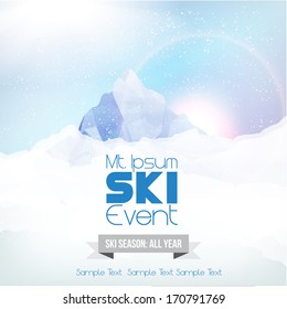 Winter Background with Mountains and Snow - Vector Illustration