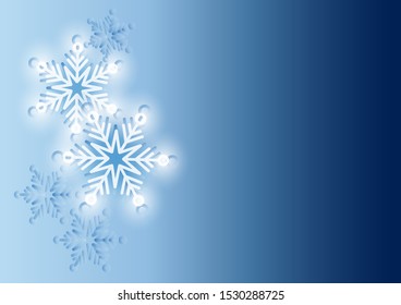 Winter background. Neon Snowflake. Christmas New year snow. Blue background, Copy space. Vector illustration.