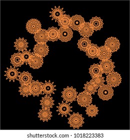 Winter Background for New Year and Christmas Decoration in Orient Style. Small Ethnic Mandalas Looking Like Snowflakes. Lacy Outline Pattern. Moroccan, Indian or Turkish Motif