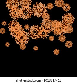 Winter Background for New Year and Christmas Decoration in Orient Style. Small Ethnic Mandalas Looking Like Snowflakes. Lacy Outline Pattern. Moroccan, Indian or Turkish Motif