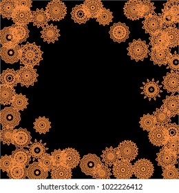 Winter Background for New Year and Christmas Decoration in Orient Style. Small Ethnic Mandalas Looking Like Snowflakes. Lacy Outline Pattern. Moroccan, Indian or Turkish Motif
