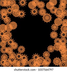 Winter Background for New Year and Christmas Decoration in Orient Style. Small Ethnic Mandalas Looking Like Snowflakes. Lacy Outline Pattern. Moroccan, Indian or Turkish Motif
