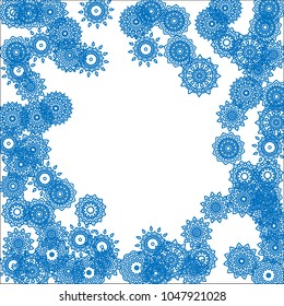 Winter Background for New Year and Christmas Decoration in Orient Style. Small Ethnic Mandalas Looking Like Snowflakes. Lacy Outline Pattern. Moroccan, Indian or Turkish Motif