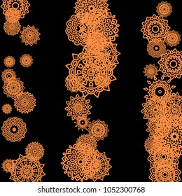 Winter Background for New Year and Christmas Decoration in Orient Style. Small Ethnic Mandalas Looking Like Snowflakes. Lacy Outline Pattern. Moroccan, Indian or Turkish Motif