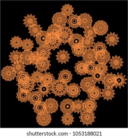 Winter Background for New Year and Christmas Decoration in Orient Style. Small Ethnic Mandalas Looking Like Snowflakes. Lacy Outline Pattern. Moroccan, Indian or Turkish Motif