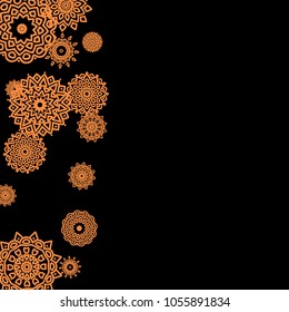 Winter Background for New Year and Christmas Decoration in Orient Style. Small Ethnic Mandalas Looking Like Snowflakes. Lacy Outline Pattern. Moroccan, Indian or Turkish Motif