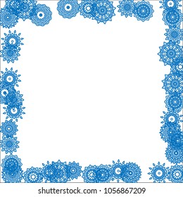 Winter Background for New Year and Christmas Decoration in Orient Style. Small Ethnic Mandalas Looking Like Snowflakes. Lacy Outline Pattern. Moroccan, Indian or Turkish Motif