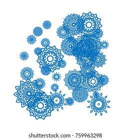 Winter Background for New Year and Christmas Decoration in Orient Style. Small Ethnic Mandalas Looking Like Snowflakes. Lacy Outline Pattern. Moroccan, Indian or Turkish Motif