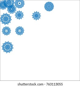 Winter Background for New Year and Christmas Decoration in Orient Style. Small Ethnic Mandalas Looking Like Snowflakes. Lacy Outline Pattern. Moroccan, Indian or Turkish Motif