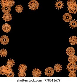 Winter Background for New Year and Christmas Decoration in Orient Style. Small Ethnic Mandalas Looking Like Snowflakes. Lacy Outline Pattern. Moroccan, Indian or Turkish Motif