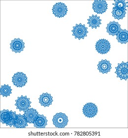 Winter Background for New Year and Christmas Decoration in Orient Style. Small Ethnic Mandalas Looking Like Snowflakes. Lacy Outline Pattern. Moroccan, Indian or Turkish Motif