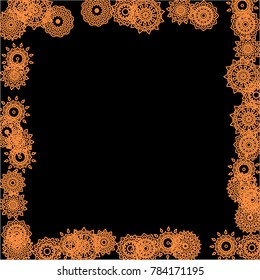 Winter Background for New Year and Christmas Decoration in Orient Style. Small Ethnic Mandalas Looking Like Snowflakes. Lacy Outline Pattern. Moroccan, Indian or Turkish Motif