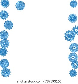 Winter Background for New Year and Christmas Decoration in Orient Style. Small Ethnic Mandalas Looking Like Snowflakes. Lacy Outline Pattern. Moroccan, Indian or Turkish Motif