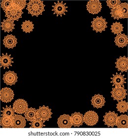 Winter Background for New Year and Christmas Decoration in Orient Style. Small Ethnic Mandalas Looking Like Snowflakes. Lacy Outline Pattern. Moroccan, Indian or Turkish Motif
