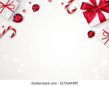 Winter background with new year holiday decorations. Flat lay. Top view. Vector illustration.